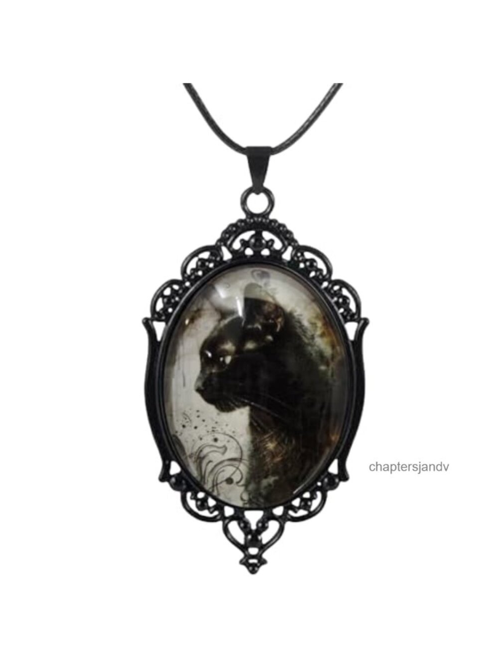 Goth Black Cat Cameo Pendant Necklace Set with Choker Chain Halloween